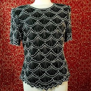 STENAY beaded short sleeve evening blouse M 🖐🏻